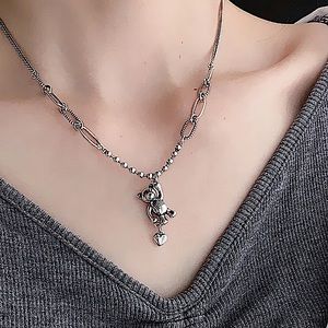 Sterling Silver Teddy Bear Charm Pendant Punk Necklace